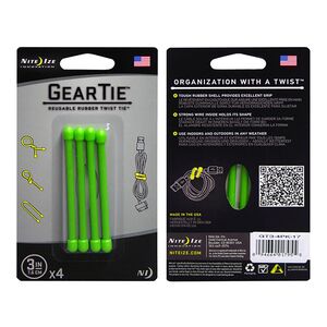 Nite Ize 4-Piece Reusable Rubber Twist Gear Tie Lime 3inch Nite Ize 4-Piece Reusable Rubber Twist Gear Tie Lime 3inch